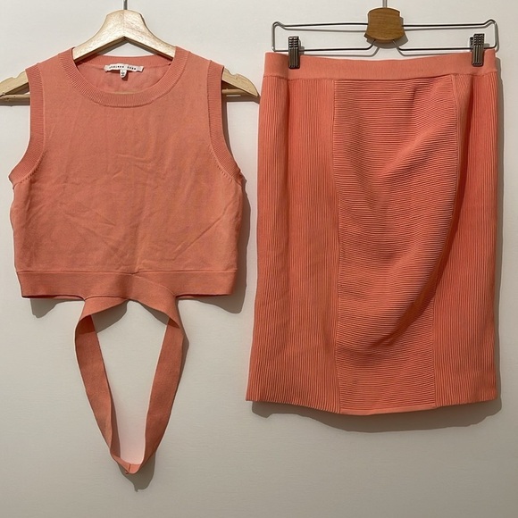 Endless Rose Coral Orange 2 Piece Cropped Top Fitted Pencil Skirt Size Large - Picture 4 of 12